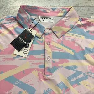 Yatta Golf Polo Shirt Mens XXL Performance 80’s Colorful Brushstroke Golf NEW